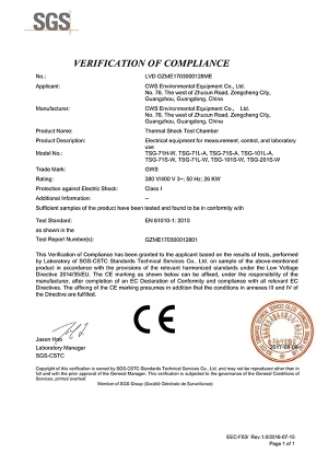 Shock Test Chamber - LVD Certificate